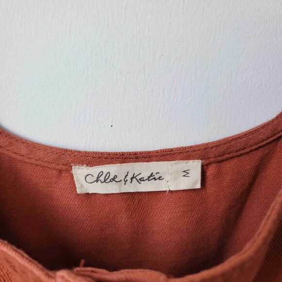 Chloe & Katie Overall Orange Rust Sleeveless Button Front Cotton Linen Medium - Picture 5 of 8
